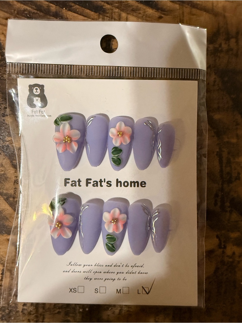 Lavender Press-On Nails with Pink Floral Accents